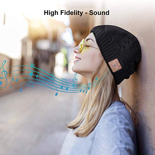 Rpanle Gorro Bluetooth 5.0, Regalos Originales para Hombre y Mujer, Gorro de Invierno con Auriculares Bluetooth Inalámbricos, Apto para Ciclismo, Trotar, Esquí (Negro)