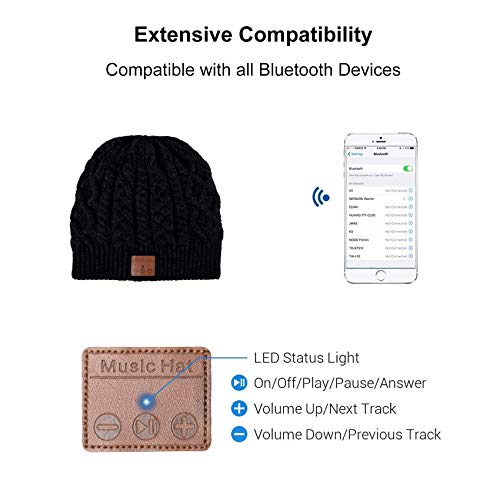 Rpanle Gorro Bluetooth 5.0, Regalos Originales para Hombre y Mujer, Gorro de Invierno con Auriculares Bluetooth Inalámbricos, Apto para Ciclismo, Trotar, Esquí (Negro)