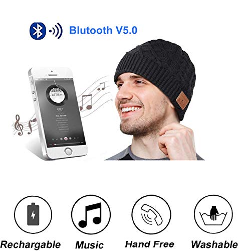 Rpanle Gorro Bluetooth 5.0, Regalos Originales para Hombre y Mujer, Gorro de Invierno con Auriculares Bluetooth Inalámbricos, Apto para Ciclismo, Trotar, Esquí (Negro)