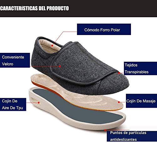 RSVT Zapatillas DiabéTicas Ajustables,Deslizadores Anchos de la Espuma de la Memoria, Zapatos de Las Mujeres del Invierno para el Hallux valgus-37_Azul