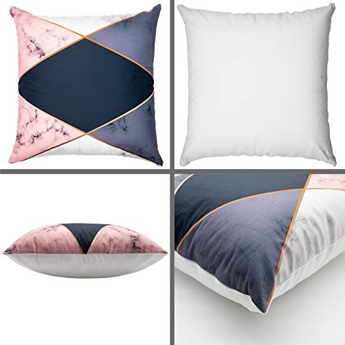 Ruberg Juego 2 Fundas de Cojines de Terciopelo 45x45cm, Funda Almohada Sin Relleno, con Cremallera Oculta, para Coche Salón Dormitorio Oficina Decoración,Triángulo Azul Rosa