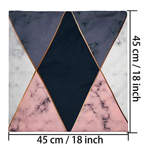 Ruberg Juego 2 Fundas de Cojines de Terciopelo 45x45cm, Funda Almohada Sin Relleno, con Cremallera Oculta, para Coche Salón Dormitorio Oficina Decoración,Triángulo Azul Rosa