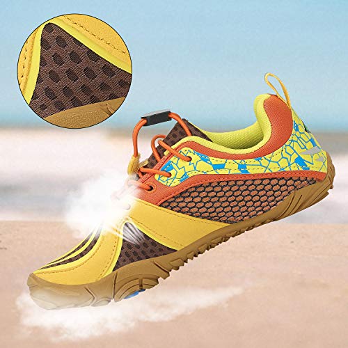 SAGUARO Antideslizante Zapatos de Agua para Niña con Suela Gruesa Secado Rápido Barefoot Zapatos de Agua Deportes Acuáticos para Niño Natación Calzado, Amarillo 35