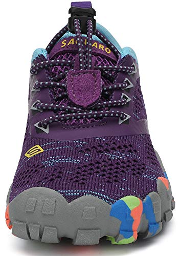 SAGUARO Barefoot Zapatillas de Trail Running Niños Niñas Minimalistas Zapatos de Deporte Antideslizantes Calzado Descalzos para Fitness Caminar Correr en Asfalto Montaña Senderismo Agua, Morado, 25 EU
