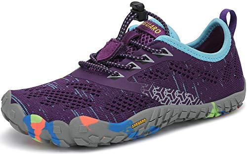 SAGUARO Barefoot Zapatillas de Trail Running Niños Niñas Minimalistas Zapatos de Deporte Antideslizantes Calzado Descalzos para Fitness Caminar Correr en Asfalto Montaña Senderismo Agua, Morado, 25 EU