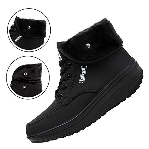 SAGUARO Mujer Botas de Nieve Comodos Botas Frías Invierno Impermeables Zapatos con Plataforma Botines con Cordones Antideslizante, Negro 38