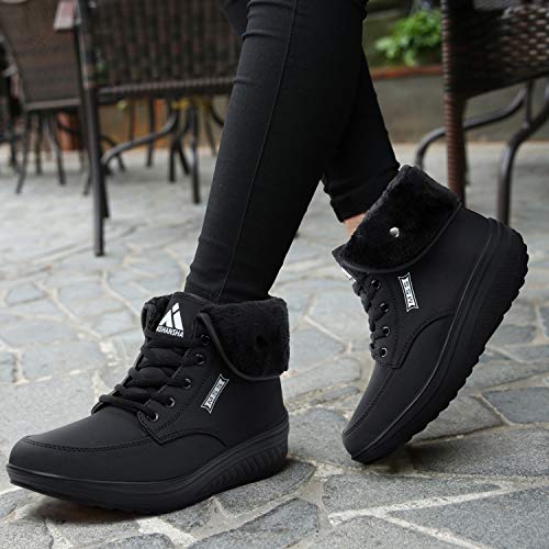 SAGUARO Mujer Botas de Nieve Comodos Botas Frías Invierno Impermeables Zapatos con Plataforma Botines con Cordones Antideslizante, Negro 38