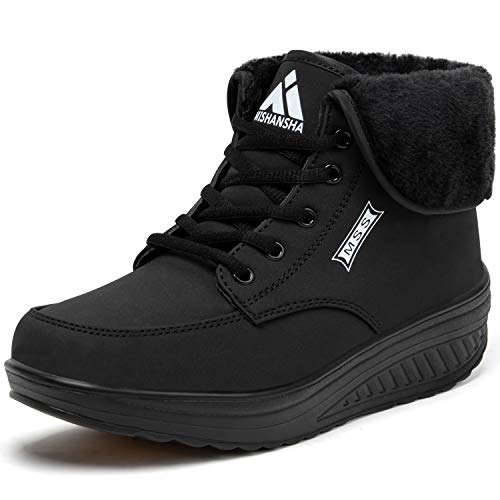 SAGUARO Mujer Botas de Nieve Comodos Botas Frías Invierno Impermeables Zapatos con Plataforma Botines con Cordones Antideslizante, Negro 40