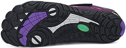 SAGUARO Transpirables Cinco Dedos Zapatillas de Deportes Masculina Femenino Bucle de Gancho Zapato Descalzos Ventilado Minimalista Zapatos de Baño Anfibio Cycling 2020, Trail Morado 39