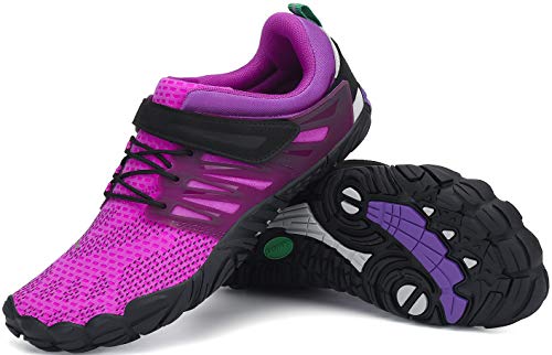 SAGUARO Transpirables Cinco Dedos Zapatillas de Deportes Masculina Femenino Bucle de Gancho Zapato Descalzos Ventilado Minimalista Zapatos de Baño Anfibio Cycling 2020, Trail Morado 39