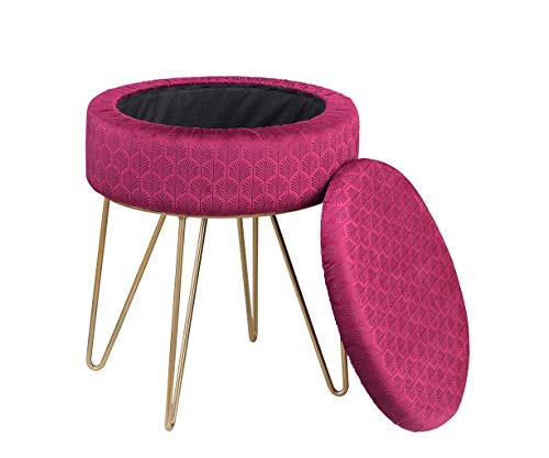 Salbay - Reposapiés redondo de terciopelo otomano, moderno tapizado con función de almacenamiento para mesa auxiliar para dormitorio, sala de estar con patas de metal dorado (cereza)