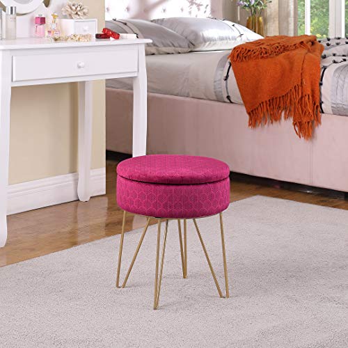 Salbay - Reposapiés redondo de terciopelo otomano, moderno tapizado con función de almacenamiento para mesa auxiliar para dormitorio, sala de estar con patas de metal dorado (cereza)