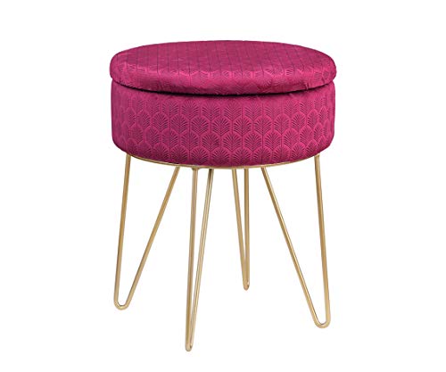 Salbay - Reposapiés redondo de terciopelo otomano, moderno tapizado con función de almacenamiento para mesa auxiliar para dormitorio, sala de estar con patas de metal dorado (cereza)