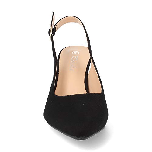 Salon Mujer de Vestir con Punta Fina, Tacon Aguja y Correa Ajustable Trasera Estilo Slingback Primavera Verano Talla 39 Negro