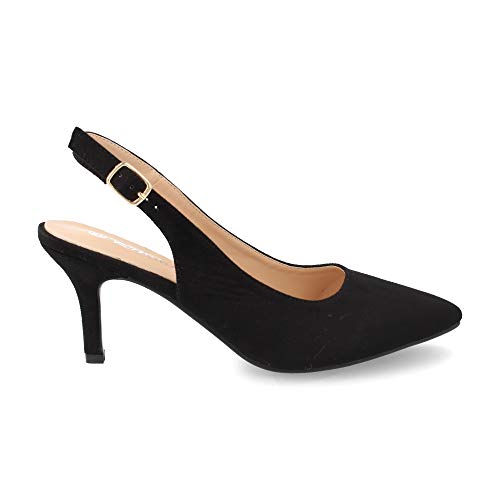 Salon Mujer de Vestir con Punta Fina, Tacon Aguja y Correa Ajustable Trasera Estilo Slingback Primavera Verano Talla 39 Negro