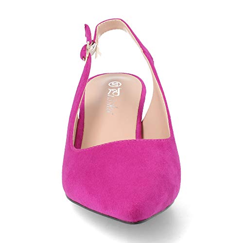 Salon Mujer de Vestir con Punta Fina y Tacon Aguja con Correa Ajustable Trasera Estilo Slingback Hecho en Velour Primavera Verano 2019. Talla 37 Lila