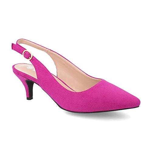 Salon Mujer de Vestir con Punta Fina y Tacon Aguja con Correa Ajustable Trasera Estilo Slingback Hecho en Velour Primavera Verano 2019. Talla 37 Lila