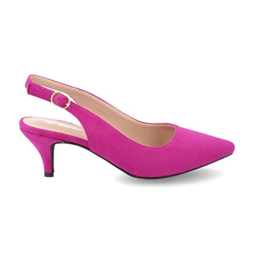 Salon Mujer de Vestir con Punta Fina y Tacon Aguja con Correa Ajustable Trasera Estilo Slingback Hecho en Velour Primavera Verano 2019. Talla 37 Lila