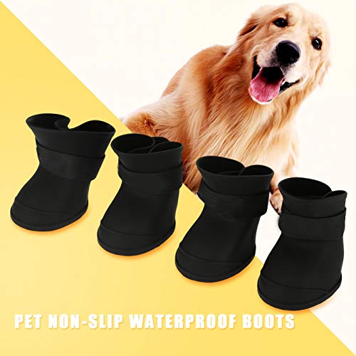 SALUTUYA Botines Impermeables para Mascotas, Antideslizantes y con Rayas Reflectantes, Botas de Lluvia para Perros, Zapatos cálidos(L Black)