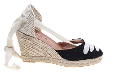 Sandalia Cintas en Pala con cuña Yute de 8 cm Hecho EN ESPAÑA (Negro, Numeric_37)