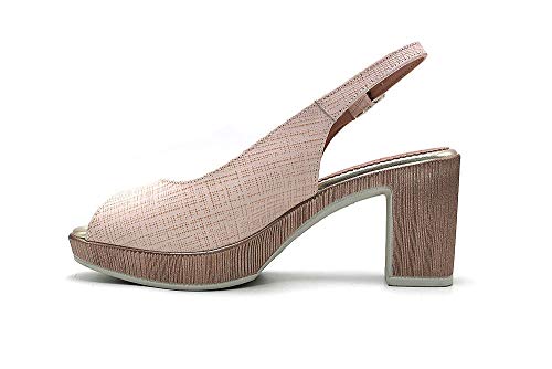 Sandalia con tacón 8 cm y Plataforma 2cm Tira Trasera Cierre Hebilla (Nude, Numeric_39)