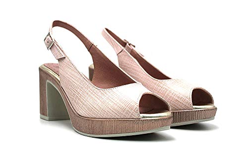 Sandalia con tacón 8 cm y Plataforma 2cm Tira Trasera Cierre Hebilla (Nude, Numeric_39)