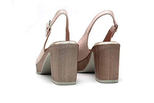 Sandalia con tacón 8 cm y Plataforma 2cm Tira Trasera Cierre Hebilla (Nude, Numeric_39)