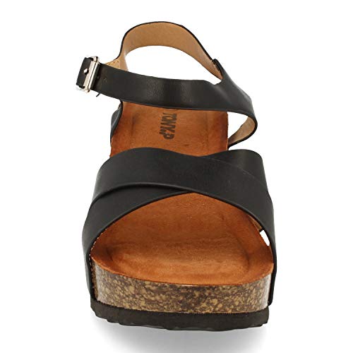 Sandalia de Cuna, para Mujer, con Planta Comoda Anatomica, Palas Cruzadas, y Cierre de Hebilla, Primavera Verano 2021. Talla 39 Negro