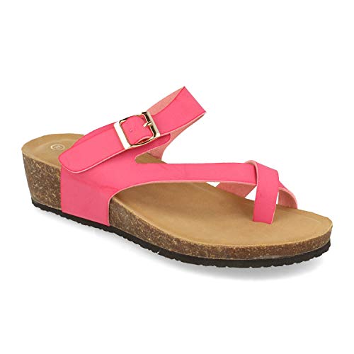 Sandalia de Cuna para Mujer, Tipo Esclava, con Piso de Bio, Planta Anatomica y Cierre de Hebilla, Primavera Verano 2021. Talla 36 Fucsia