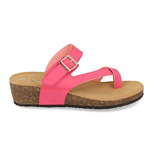 Sandalia de Cuna para Mujer, Tipo Esclava, con Piso de Bio, Planta Anatomica y Cierre de Hebilla, Primavera Verano 2021. Talla 36 Fucsia