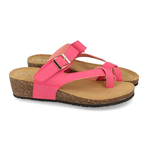 Sandalia de Cuna para Mujer, Tipo Esclava, con Piso de Bio, Planta Anatomica y Cierre de Hebilla, Primavera Verano 2021. Talla 36 Fucsia
