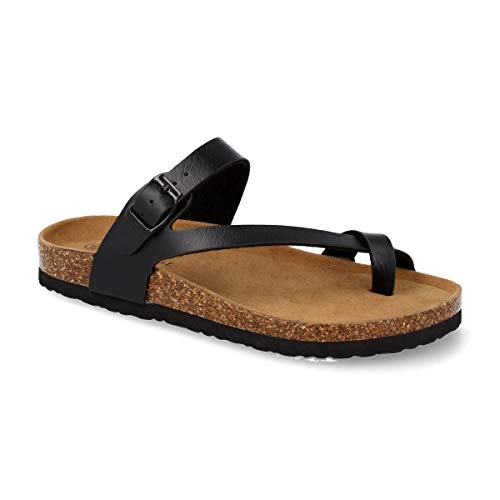 Sandalia de Dedo Mujer Tipo Esclava con Tira Cruzada y Planta Anatomica Bio. Primavera Verano 2020. Talla 38 Negro