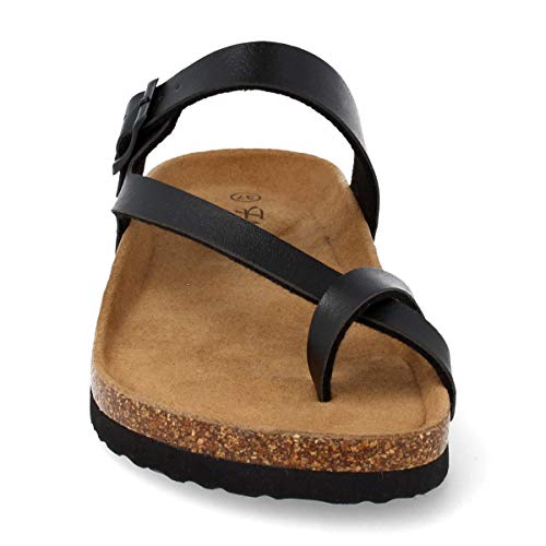 Sandalia de Dedo Mujer Tipo Esclava con Tira Cruzada y Planta Anatomica Bio. Primavera Verano 2020. Talla 38 Negro