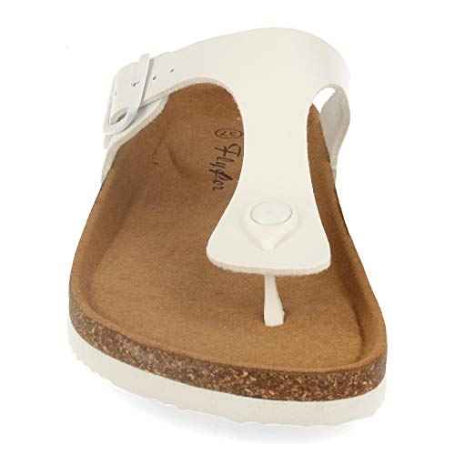 Sandalia de Esclava para Mujer con Planta Anatomica de Corcho Bio y Suela de Goma Confort. Primavera Verano 2019. Talla 38 Blanco