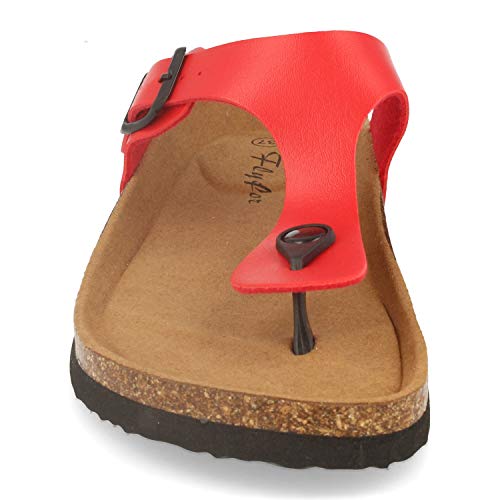 Sandalia de Esclava para Mujer con Planta Anatomica de Corcho Bio y Suela de Goma Confort. Primavera Verano 2019. Talla 38 Rojo