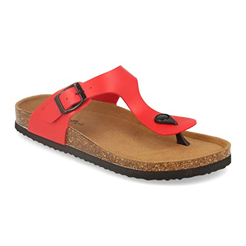 Sandalia de Esclava para Mujer con Planta Anatomica de Corcho Bio y Suela de Goma Confort. Primavera Verano 2019. Talla 38 Rojo