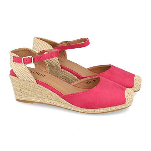 Sandalia de Mujer con Cuna de Yute, Planta de Gel y Hebilla en el Tobillo. Alpargatas Estilo romantico Primavera Verano. Talla 36 Fucsia