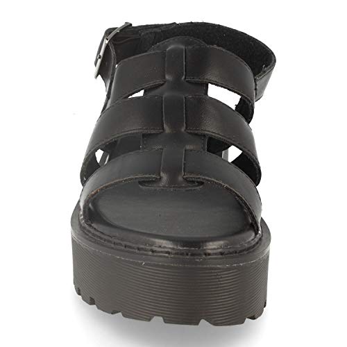 Sandalia de Mujer Estilo Cangrejera con Plataforma, Puntera Abierta, Correa en T y Hebilla. Primavera Verano 2020. Talla 37 Negro