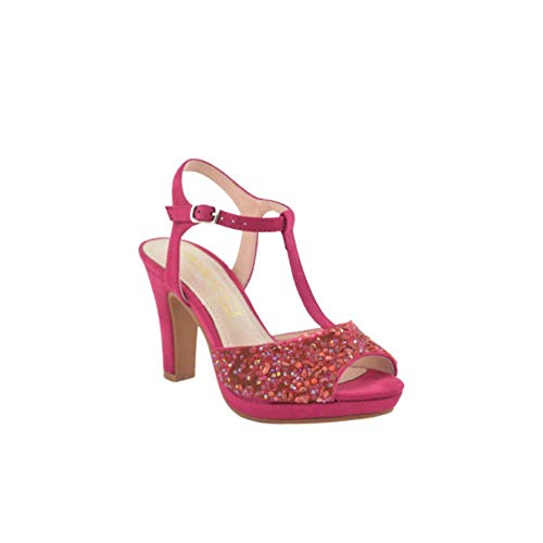 Sandalia Fiesta tacón Alto Brillo-Piedra Fucsia