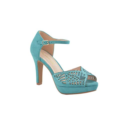 Sandalia Fiesta tacón Alto Cerrada talón Turquesa