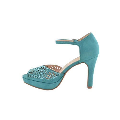 Sandalia Fiesta tacón Alto Cerrada talón Turquesa