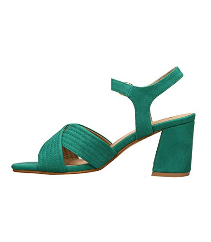 Sandalia Fiesta Tacon Comodo Amarillo, Verde, Negro Fuxia Y AZULON (38 EU, AZULON)