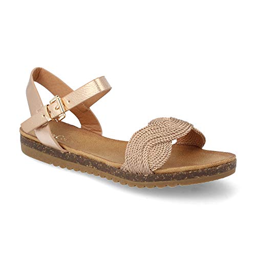 Sandalia Mujer Planas con Bandas Trenzadas Metalizadas Primavera Verano 2019. Talla 36 Champan