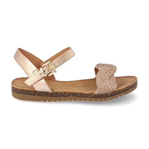Sandalia Mujer Planas con Bandas Trenzadas Metalizadas Primavera Verano 2019. Talla 36 Champan