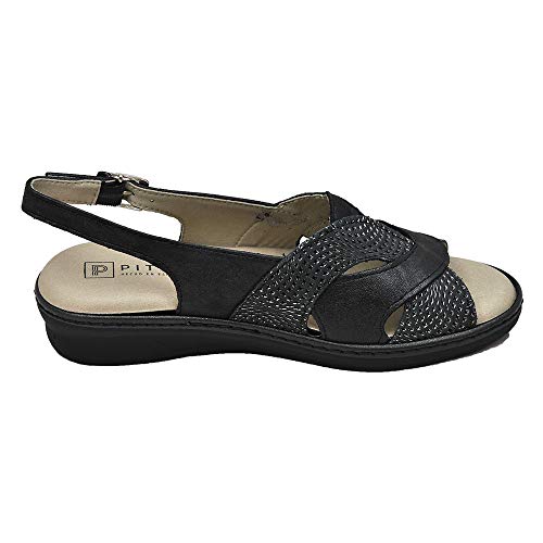 Sandalia Piel con Plantilla Extraible con Tira Trasera Ajuste Hebilla (Negro, Numeric_38)