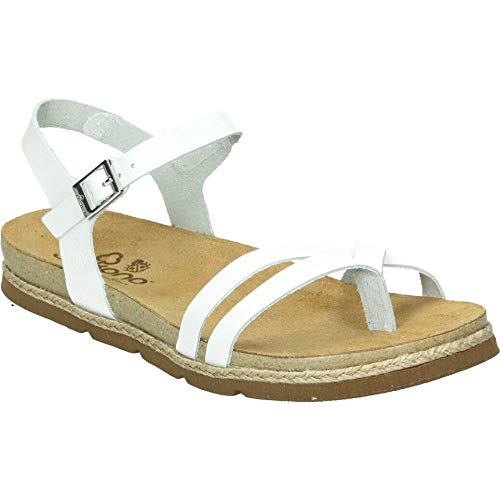 Sandalia Piso Plano Tiras Y Hebilla (37 EU, Blanco)
