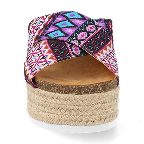 Sandalia Yute Mujer Plataforma con Bandas Cruzadas Estilo Etnico y Planta Anatomica Primavera Verano 2019. Talla 40 Lila