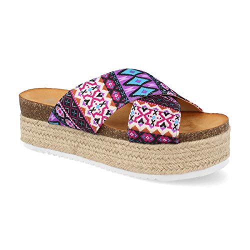 Sandalia Yute Mujer Plataforma con Bandas Cruzadas Estilo Etnico y Planta Anatomica Primavera Verano 2019. Talla 40 Lila