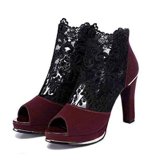 Sandalias Altas para Mujer Tacón con Plataforma de Encaje Sandalias de tacón Alto de Verano Tacón Occidental Peep-Toe Tacones Altos para Mujer