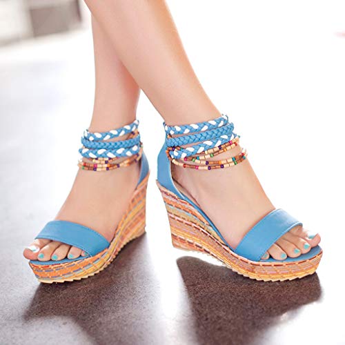 Sandalias Boho Tacones de Verano Mujer, Roma Vintage Zapatos de Playa Zapatos Planos de Casuales de Plataforma Sandalias Boca de Pescado Sandalias de CuñA con Cremallera Talla Grande Amarillo 35-43EU